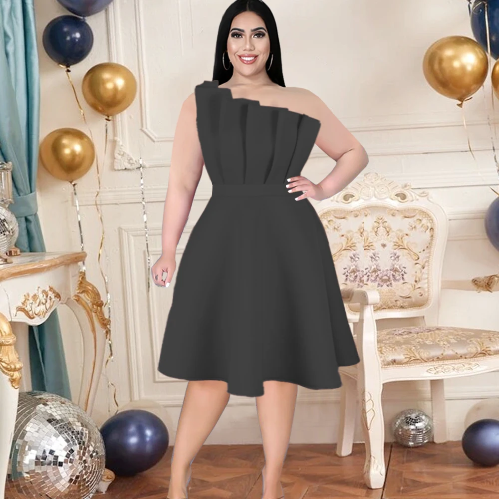 

Платья на одно плечо размера плюс, черные сексуальные платья без рукавов с открытой спиной и высокой талией, стильные модные женские вечерн...