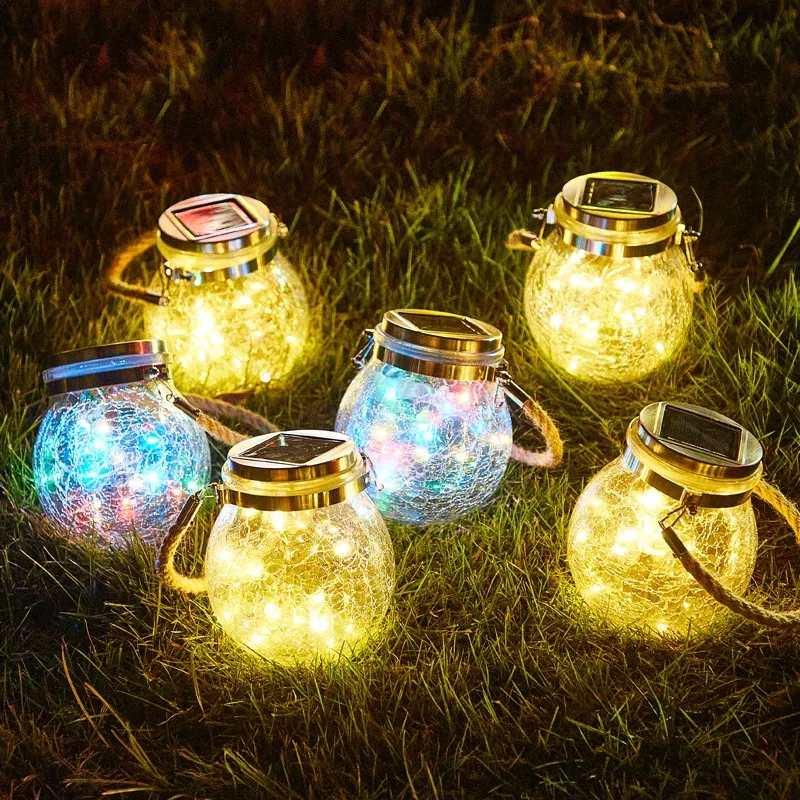

LED Solar Outdoor Lights Waterproof Glass Jar Crackle Hanging Lights Patio Garden Christmas Decoration Ambiance Landscape Lights