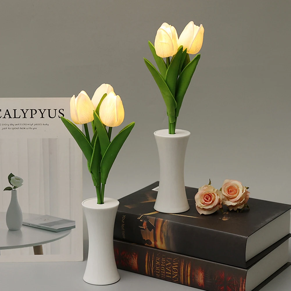 

Tulip Simulation Flower LED Table Lamp Flowers Light Battery Powered LED Flowers Atmosphere Lamp Bedside Decoration Bouquet Lamp