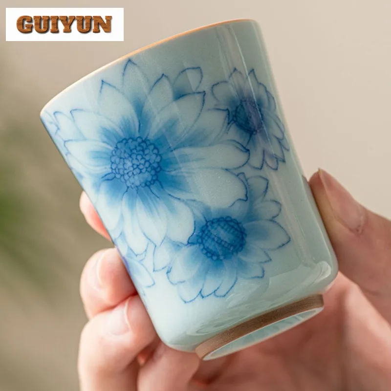 Китайская сине-белая чашка для чая с солнечным цветком креативная бамбуковым