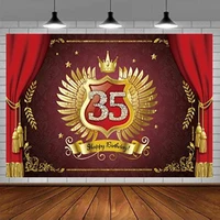 Photography Backdrop Happy 35th Birthday Party Banner Gold and Red Theater Stage Background Royal Curtain Decor Curtains Theme
