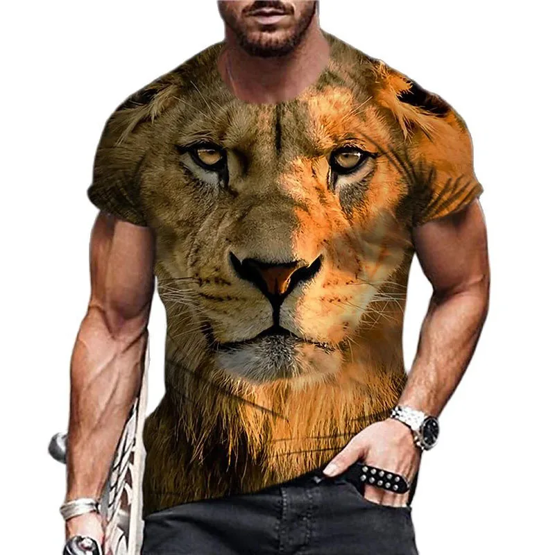 

Men T-Shirt 3D Lion Print Ferocious Animal T-Shirt Unisex Fashion O-Neck Short Sleeve Top Tee Large Loose Size MenOversized