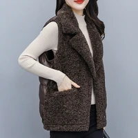2021 winter lamb wool vest jackets women sleeveless jacket thicken warm waistcoat fall fashion turn down collar zipper outwear