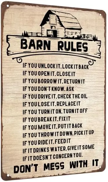 Brn Rules Tn Sgn Vntge Retro Metl Frmhouse Rnch Wll 812 nch
