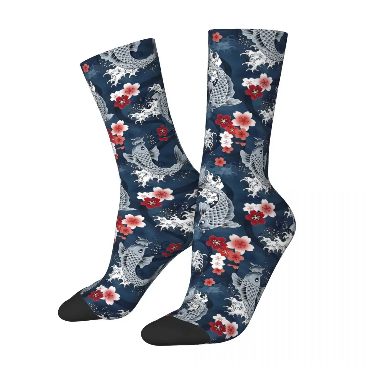 Retro Koi Sakura Blossom In Blue Football Socks Pond Carp Water Polyester Long Socks for Women Men Sweat Absorbing