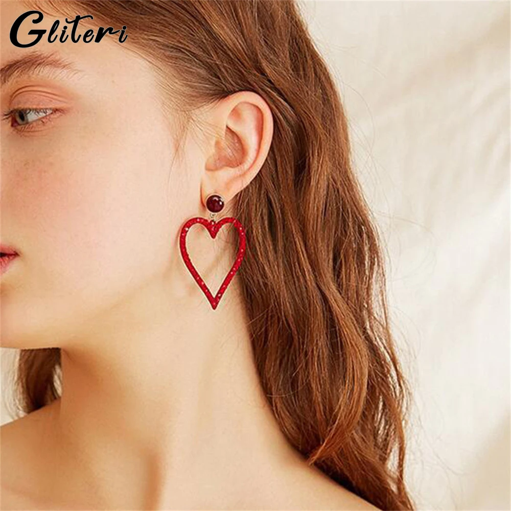 GEITERI 1Pair Exaggerated Big Heart Earrings For Women Girls Red Black Zircon Love Drop Earring Fashion Jewelry Party Gifts 2023