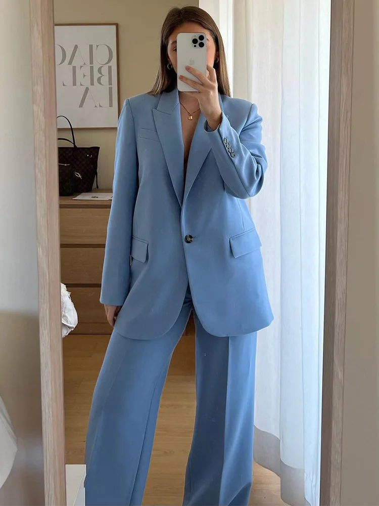 

2022 Модные комплекты брюк женские наряды офисные женские туфли элегантный блейзер и широкие брюки женские костюмы комплект из 2 предметов же...