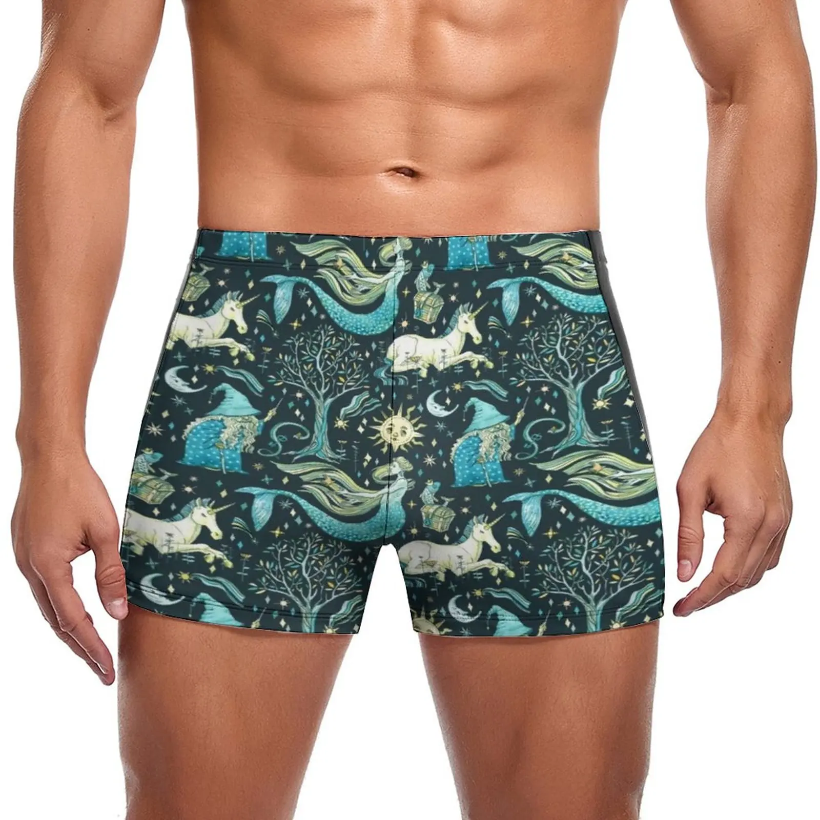 

Unicorn Vintage Swimming Trunks Good Old Fairy Tale Mermaid Quick Dry Print Swim Boxers Plus Size Training Man Swimwear