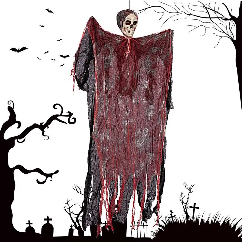 

Spooky Hangings Grim Reaper Skeleton Decor Durable Halloween Hanging Ghost Blood Guaze Grim Reaper Skeleton Haunted House Decor