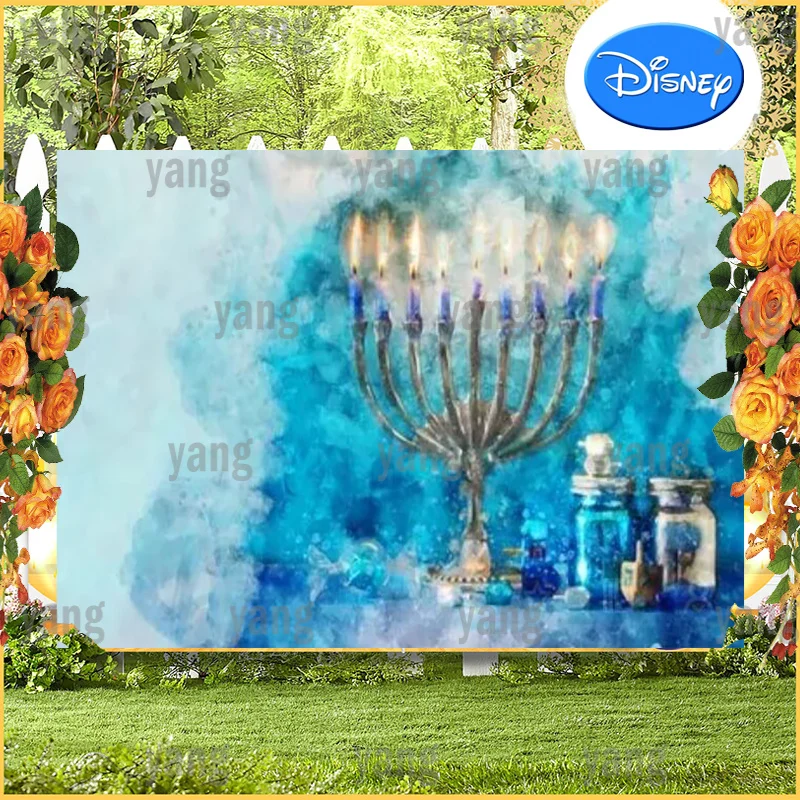 Happy Hanukkah Custom Glitter Pattern Photo Wall Backdrop Menorah Candelabra Candle Dreidel Jewish Holiday Family Background