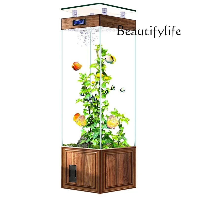 Jinjing супер белый стеклянный аквариум для гостиной небольшой домашний стоящий