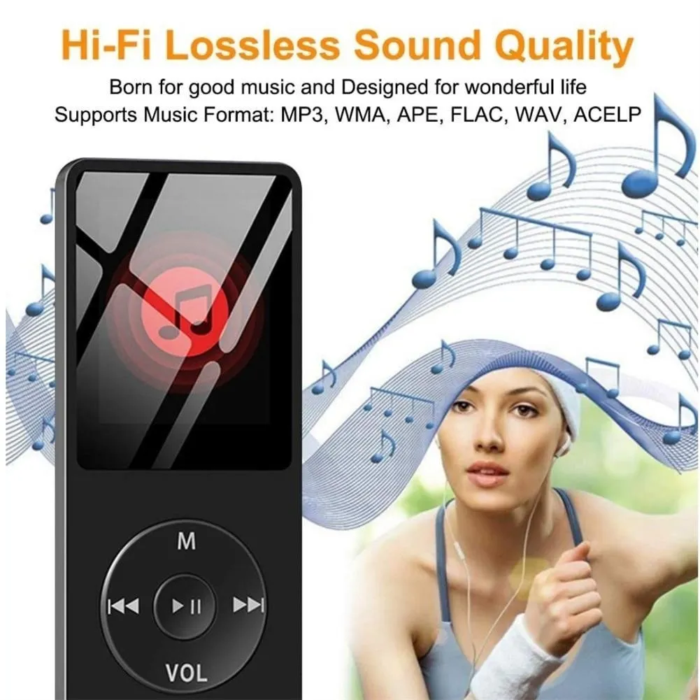 

Mini MP3 Player Bluetooth-compatible Speaker Portable Mp4 Fm Radio Ultra-thin Student 64GB HiFi Music Players Recording E-book