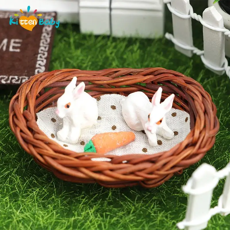 

1:12 Mini Rattan Rabbit Nest, Dollhouse Furniture Rattan Rabbit Nest Scene Accessories Decoration
