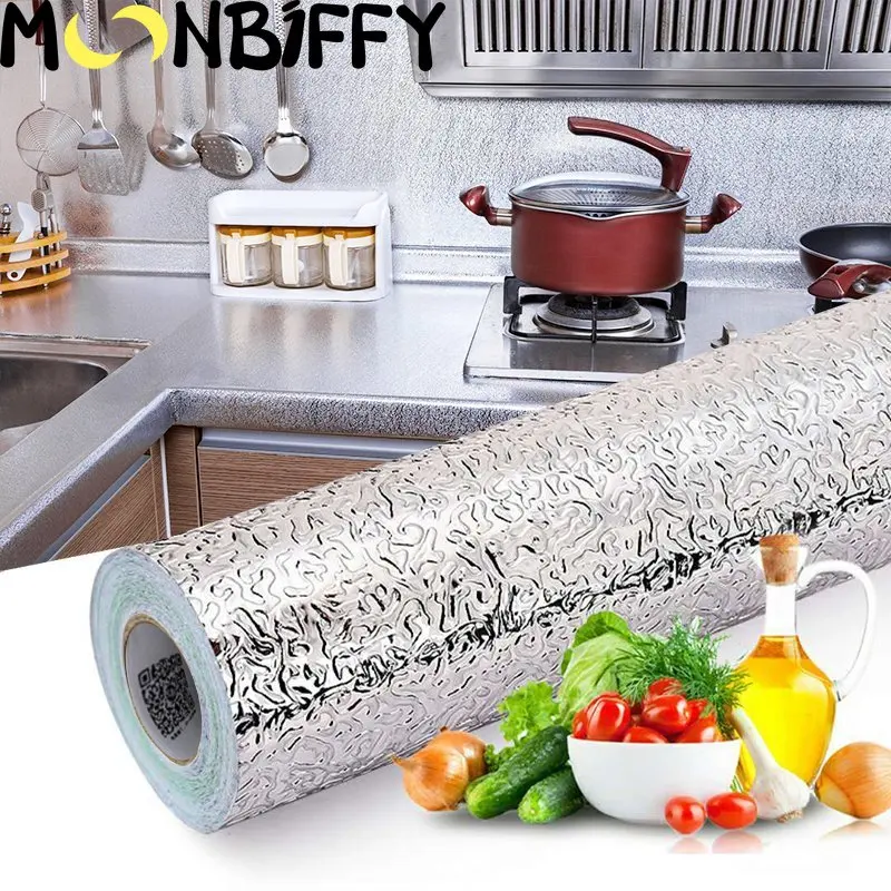 

40x100cm Removable Kitchen Oil-proof Waterproof Sticker Aluminum Foil Kitchen Stove Cabinet Self-Adhesive Wall Sticker