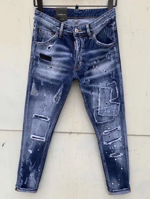 

2022 Fashion Trend Dsquared2 Washed Worn Hole Paint Shop Men's Jeans 9126