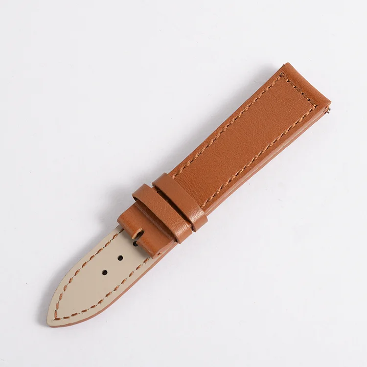 Brown Genuine Leather Watch Strap Butterfly Clasp Replacement Watch Wrist Band 21mm