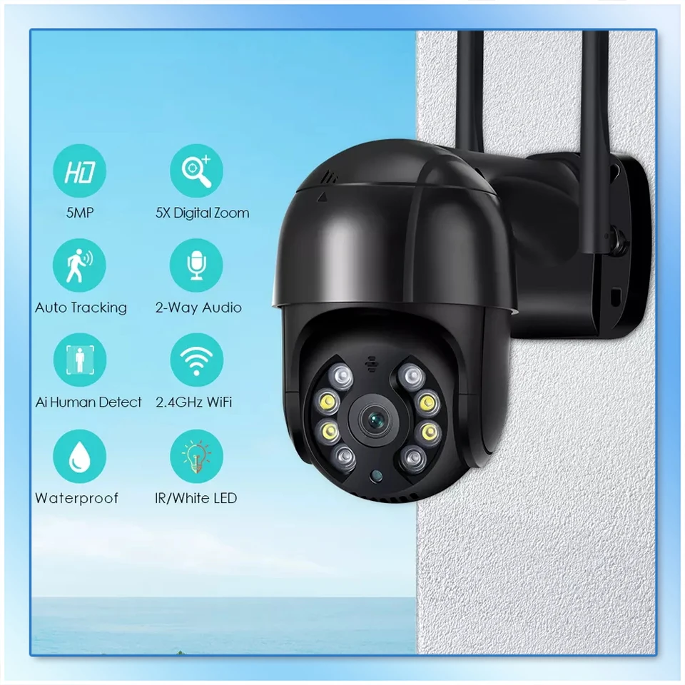 

WIFI камера IP камера 5MP ICsee купольная Автоматическая отслеживающая PTZ камера системы безопасности камера Умный дом открытый беспроводной мони...