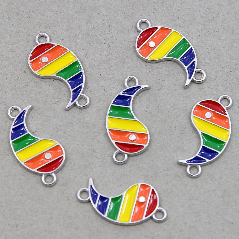 

6pcs Rainbow Enamel Yin Yang Tai Chi Gossip Double rings Charms for Jewelry Making Pendant Necklaces DIY Bracelets Accessories