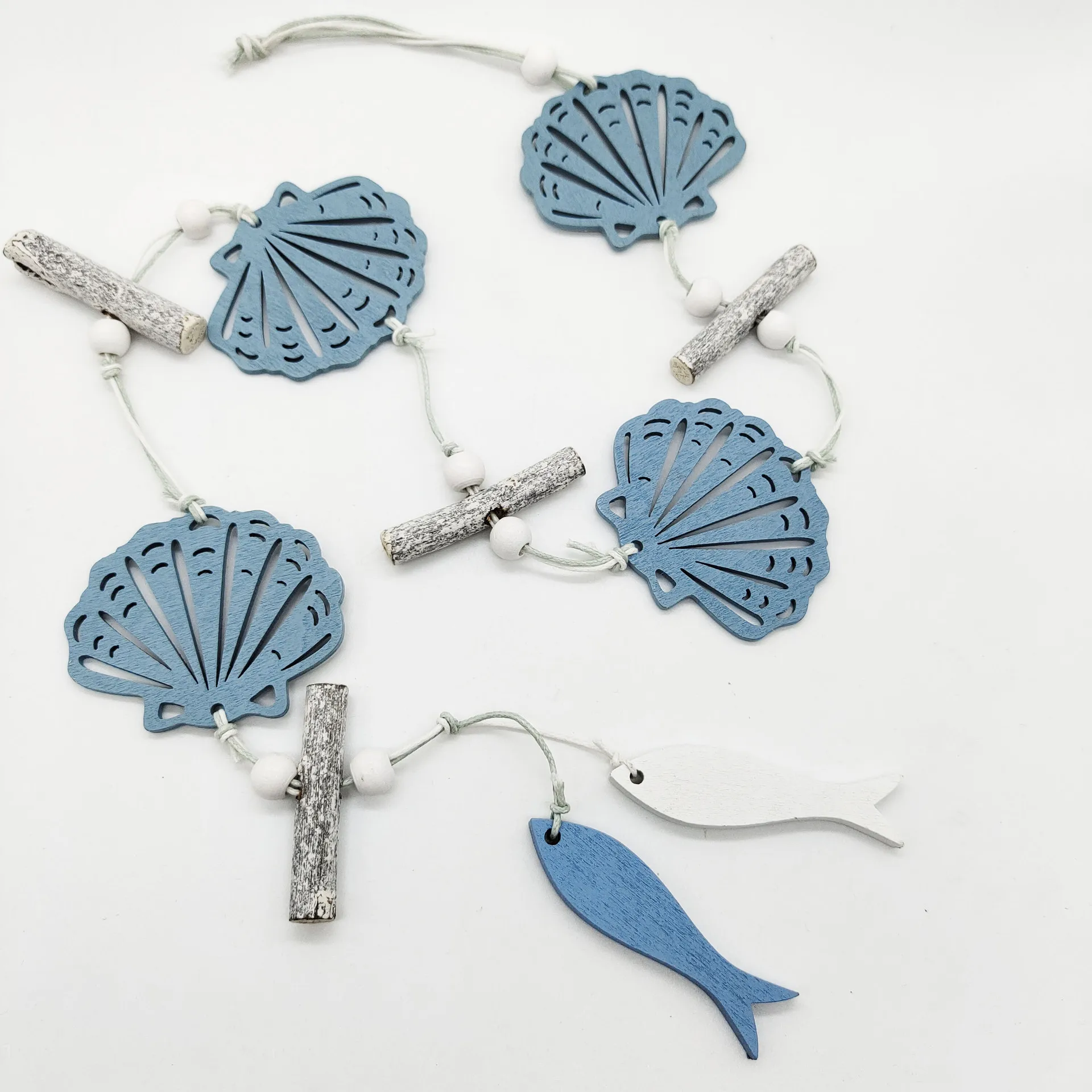 

New Blue Marine Wooden Hanging Decorations Creative Mediterranean Style Home Decoration Starfish Scallop Hanging