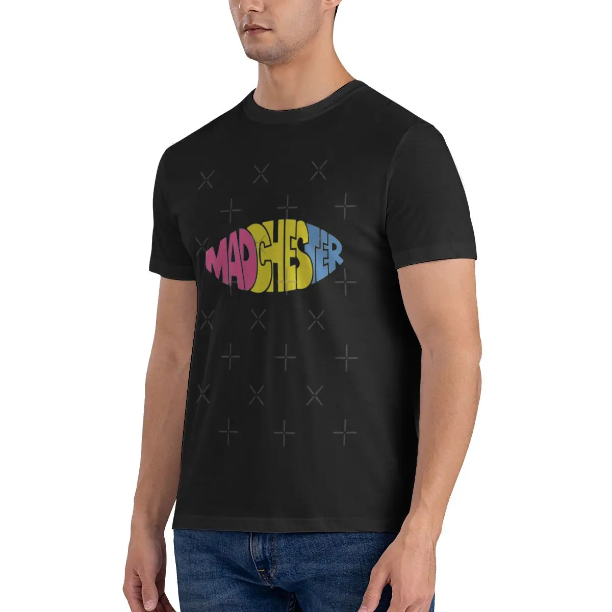 Забавная мужская футболка Madchester. Топы с принтом свободного и облегающего кроя.