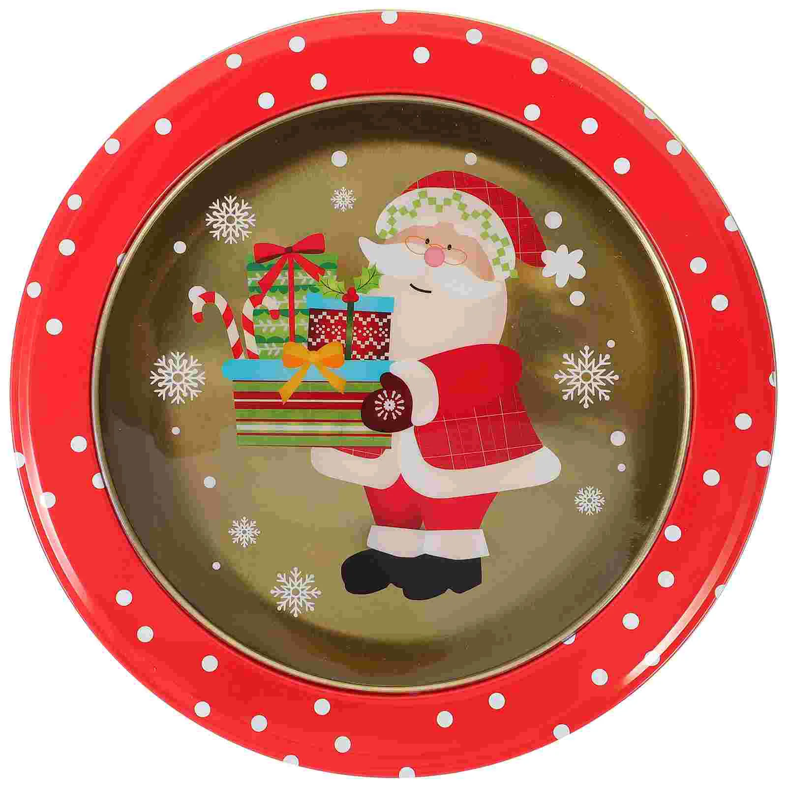 

Christmas Cookie Box Xmas Gifts Storage Jar Tinplate Containers Candy Round Tins Sugar Case Iron Lid