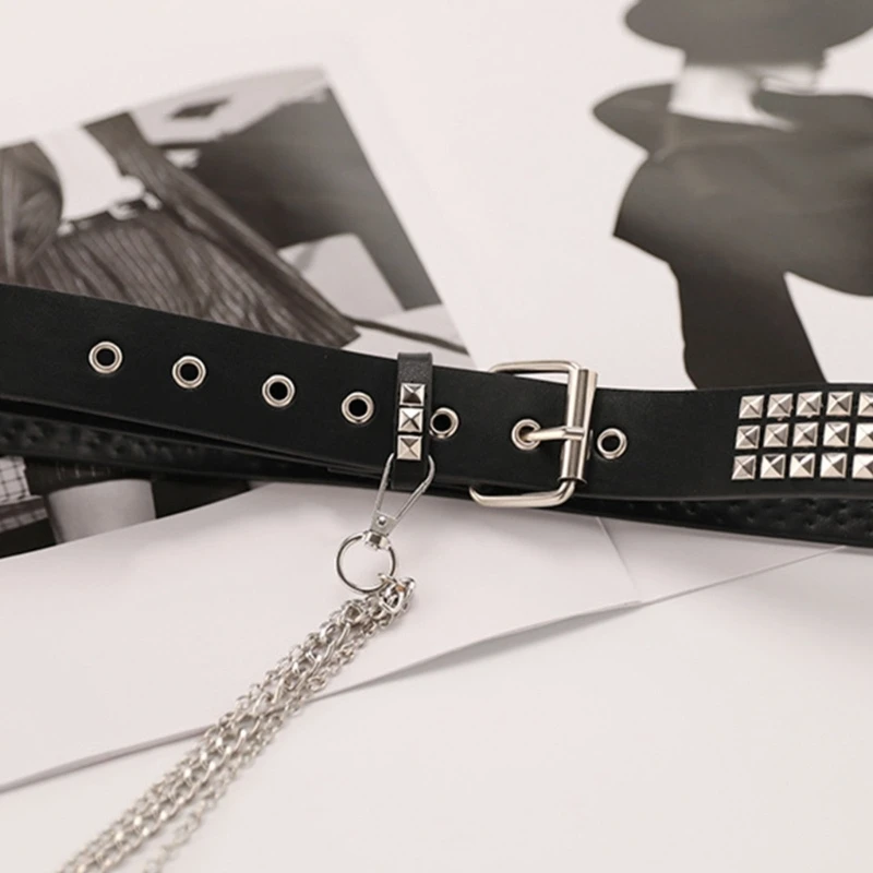 

Pin Buckle Waist Belt for Dress Belt with Alloy Rivet & Dangle Chain Wide Waist Belt Ladies Skirt Drop Shipping