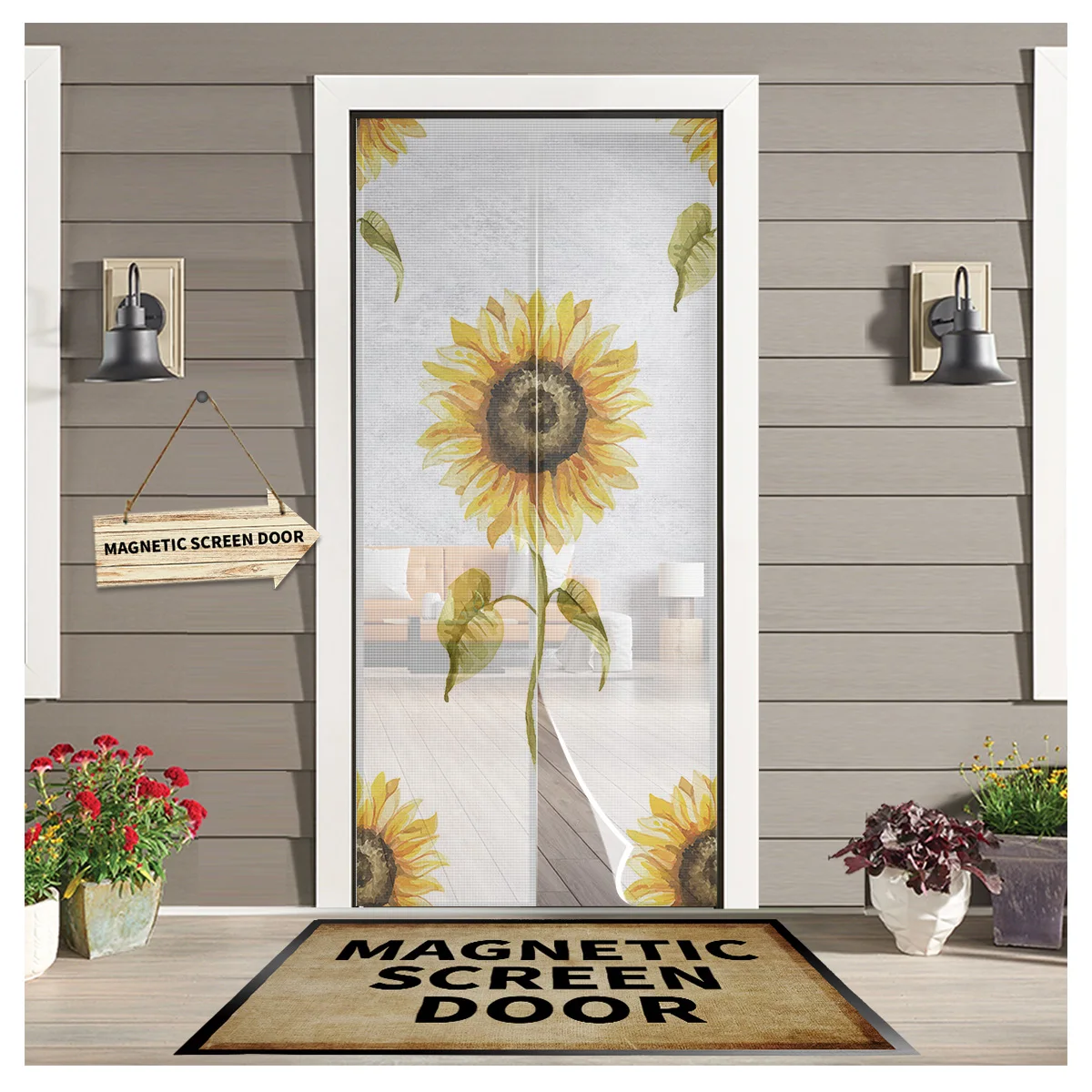 

Sunflower Country Style Door Curtain Magnetic Mosquito Net Curtains Bedroom Insect Door Screen Gauze Door Window Screens