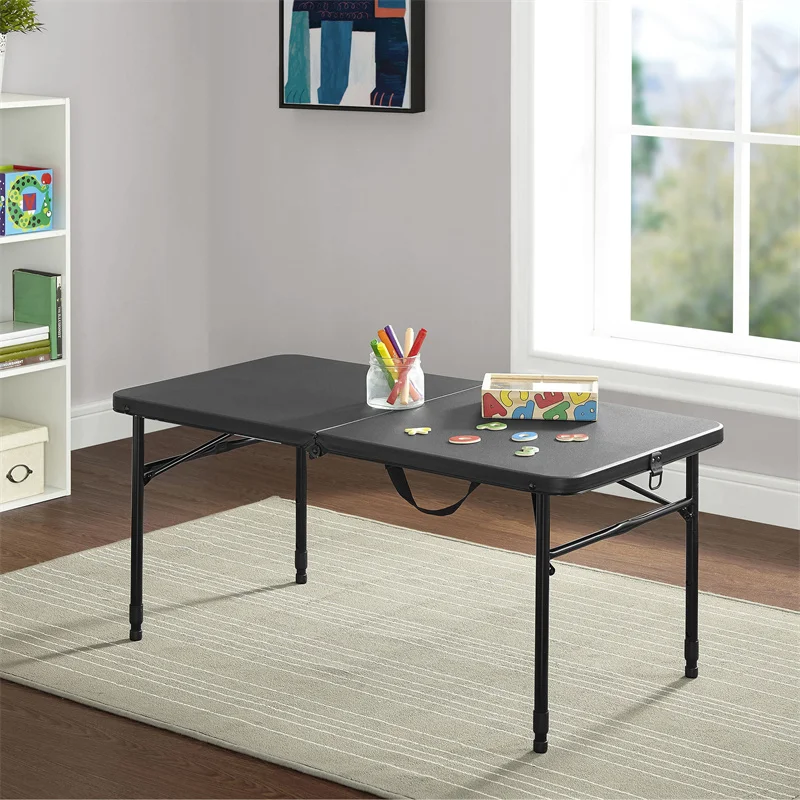 

Adjustable Fold-in-Half Folding Table 40x20 In Plastic Black Camping Table for Picnic Foldable Tables Garden Patio Furniture