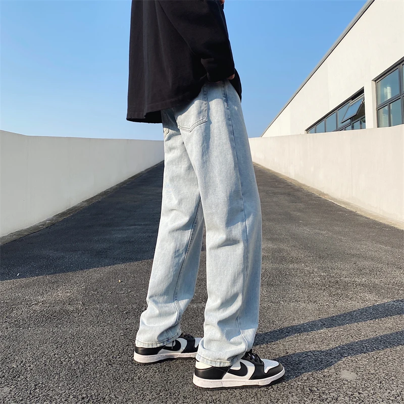 Summer Blue Jeans Men Slim Fit Fashion Casual Straight Jeans Men Streetwear Hip Hop Wide Leg Denim Pants Mens Trousers M-2XL