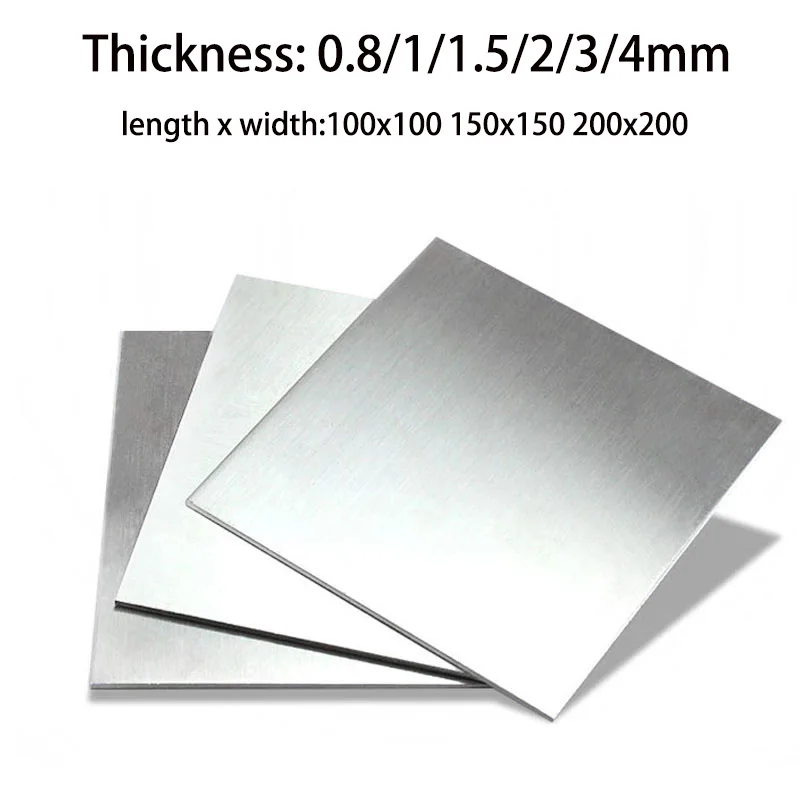 

304 Stainless Steel Square Sheet Plate Thickness 0.8/1/1.5/2/3/4mm Flat Brushed Metal Polished Plate 100x100 150x150 200x200