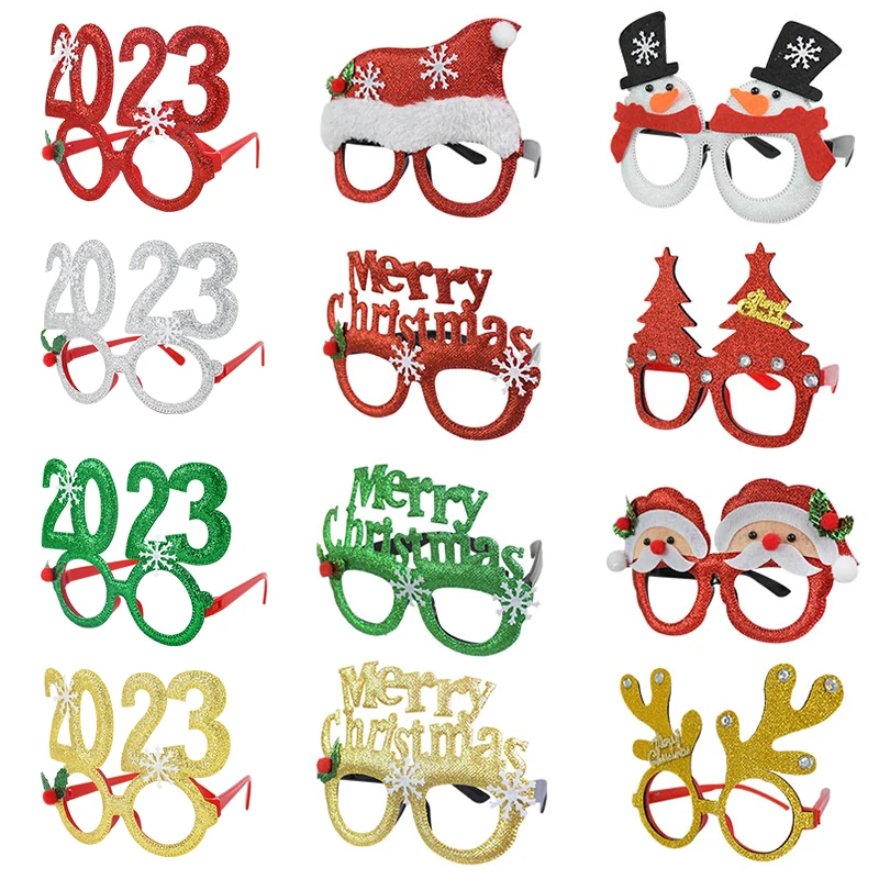 

Santa Claus Xmas Tree Elk Glasses 2023 Christmas Glasses Party Photo Props Christmas Decorations New Year Navidad Kids Gifts