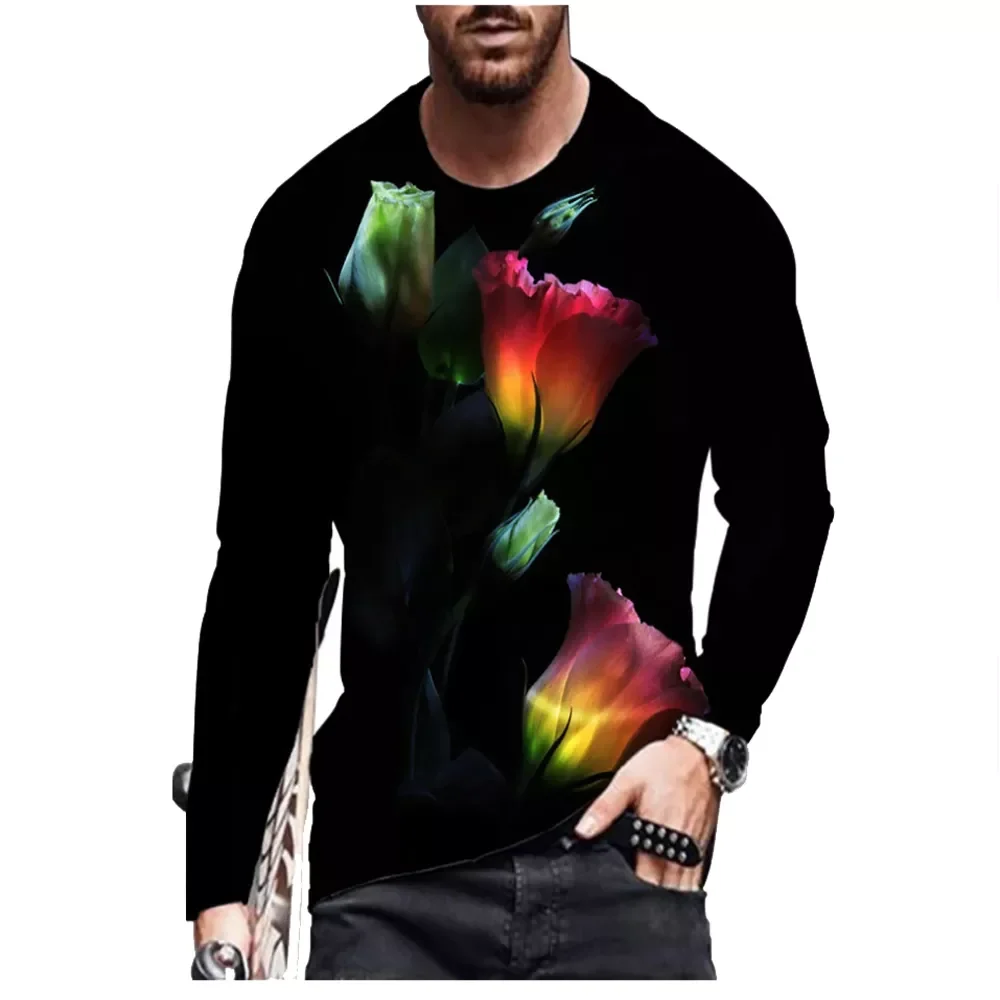 

NEW IN new European and American summer hip-hop men's 3D T-shirt new cartoon printing rose long-sleeved casual fashion sport