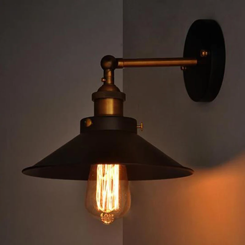 

Industrial Black Wall Lamp Metal Creative Umbrella Vintage Loft Luminaire Wall Decor Bedroom Living Room Retro Light Vintage