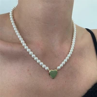 vagzeb trend elegant jewelry wedding big pearl chain necklace for women fashion green stone pendant choker necklace
