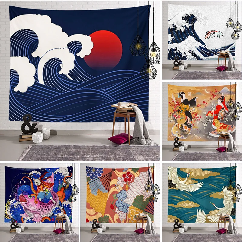 

Japanese-style Ukiyo-e Tapestry Kanagawa Surf Hanging Cloth Wine Shop Japanese Shop Tapestries Geisha Cloth Hanging Painting Mat
