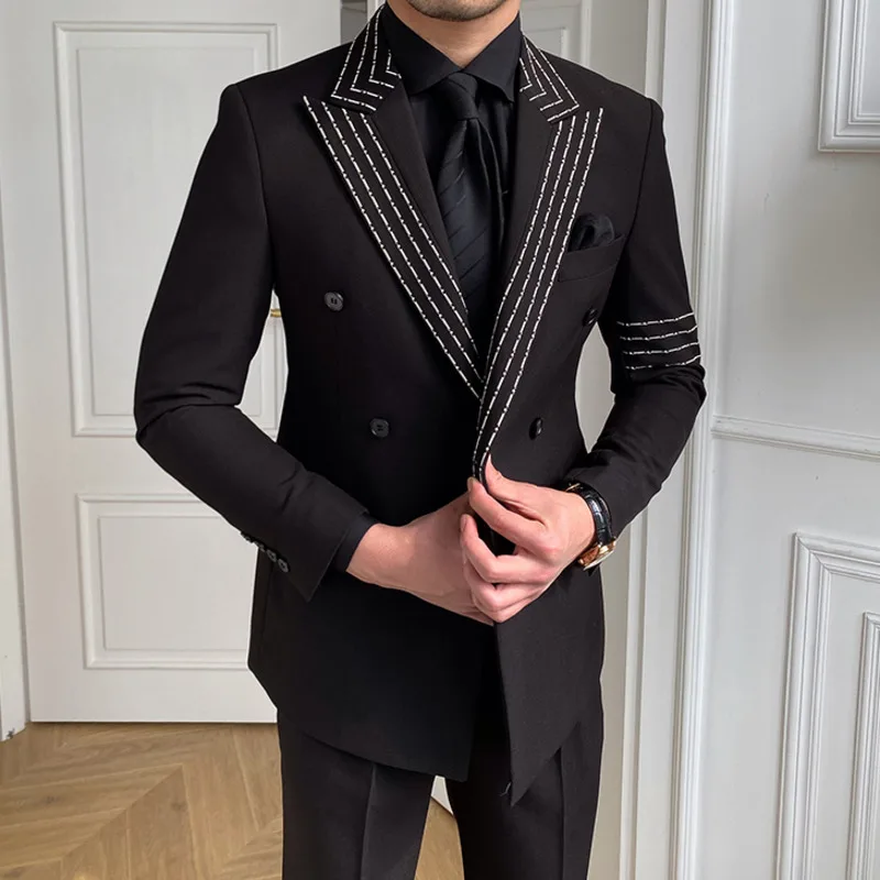 

2023 двубортный блейзер с вышивкой, сценическая Мужская Уличная одежда, повседневный костюм из 2 предметов для мужчин, Hombre Terno Masculino