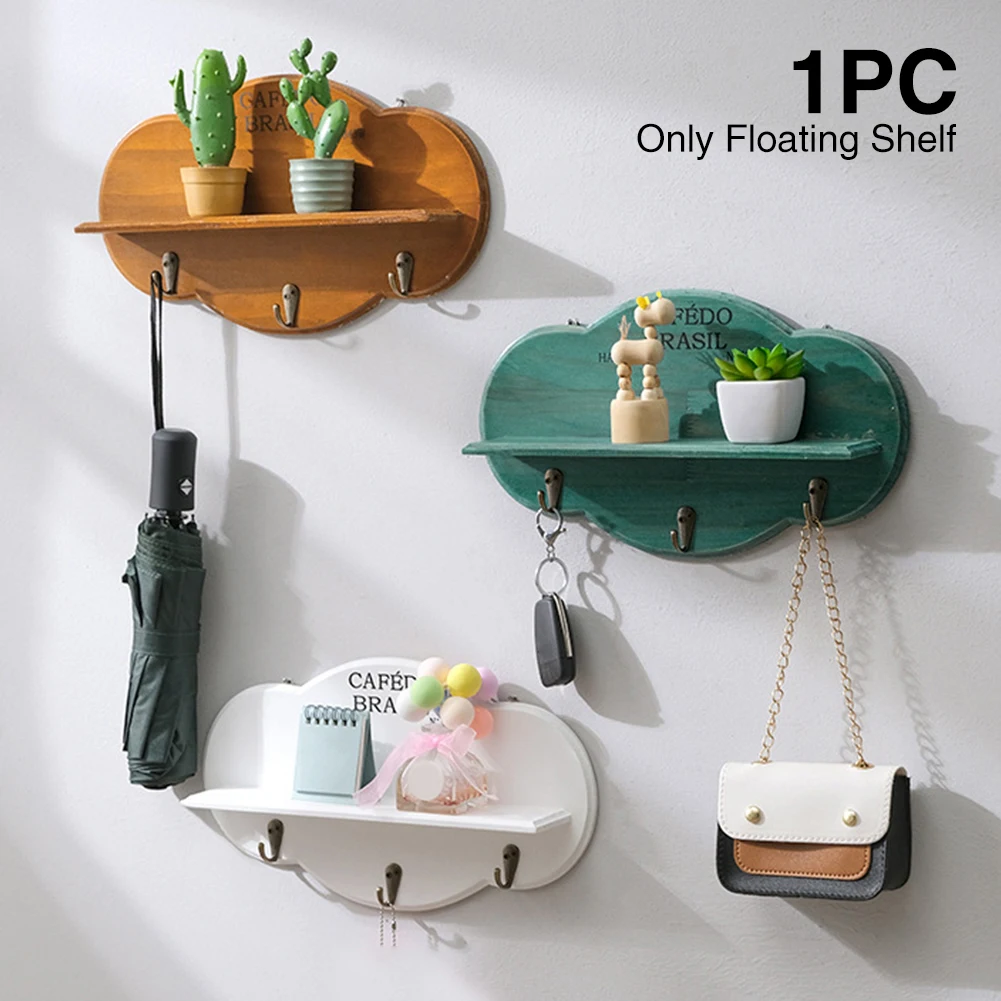 

Cloud Shape Children Kids Room Playroom Kitchen Nursery Bathroom Bag Wall Hanging Floating Shelf Bedroom With Hooks Keys Office