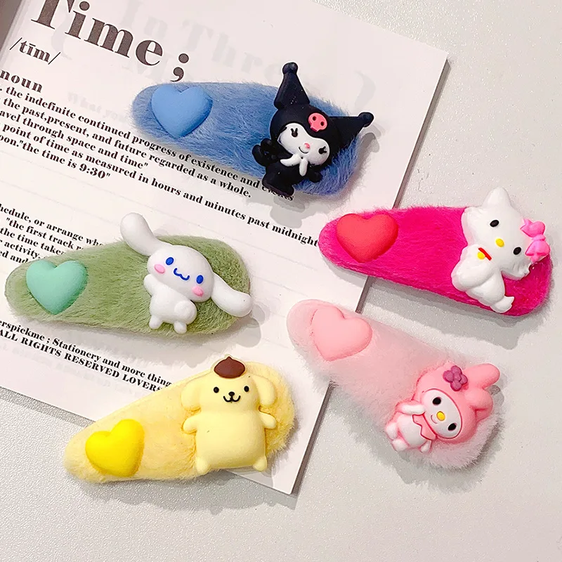 

Kawaii Sanrio плюшевая заколка Mymelody Cinnamoroll Kuromi аниме плюшевая куккла Bb челка разбитые волосы боковая заколка осень зима для девочек