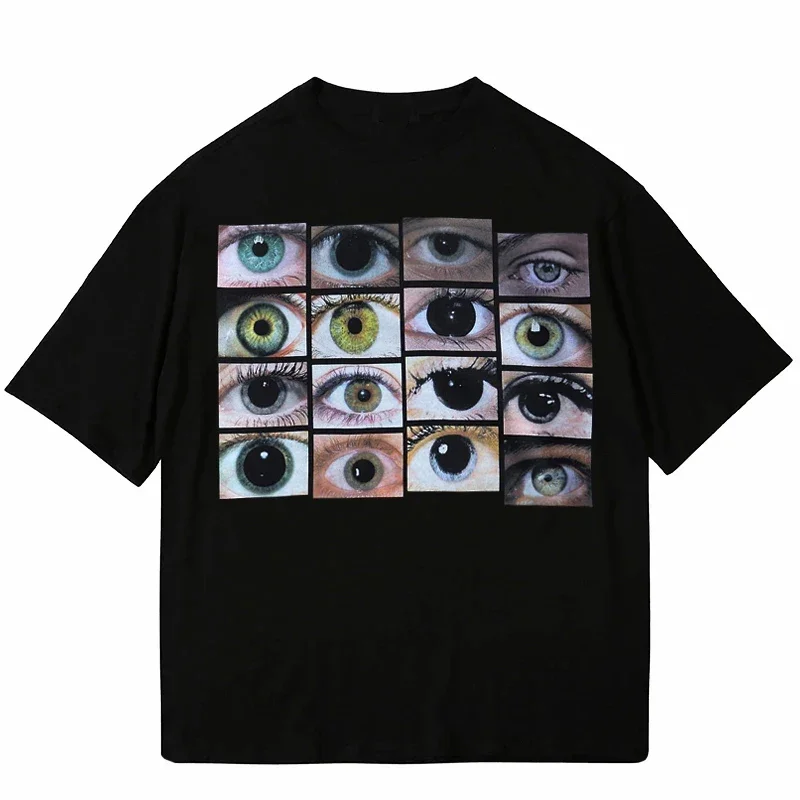

Футболка мужская оверсайз из 100 хлопка, уличная одежда в стиле хип-хоп, с принтом глаза, Повседневная рубашка в стиле Харадзюку Y2K, летние топы с коротким рукавом