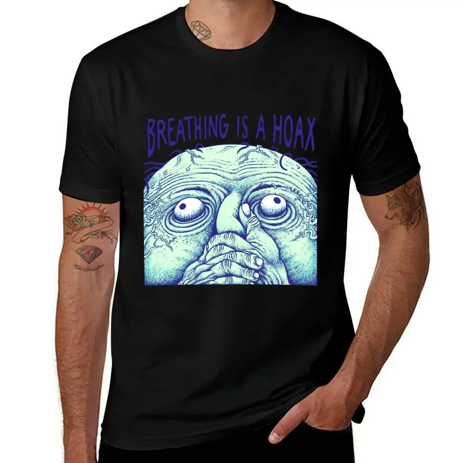 Футболка Breathing is a hoax (синяя) мужская одежда футболки рубашки с рисунком забавные