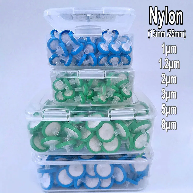 

100pcs Lab Large Aperture Nylon Microporous Membrane Syring Filter, 13/25mm 1 2 3 5 8um Micron Organic Needle Filter