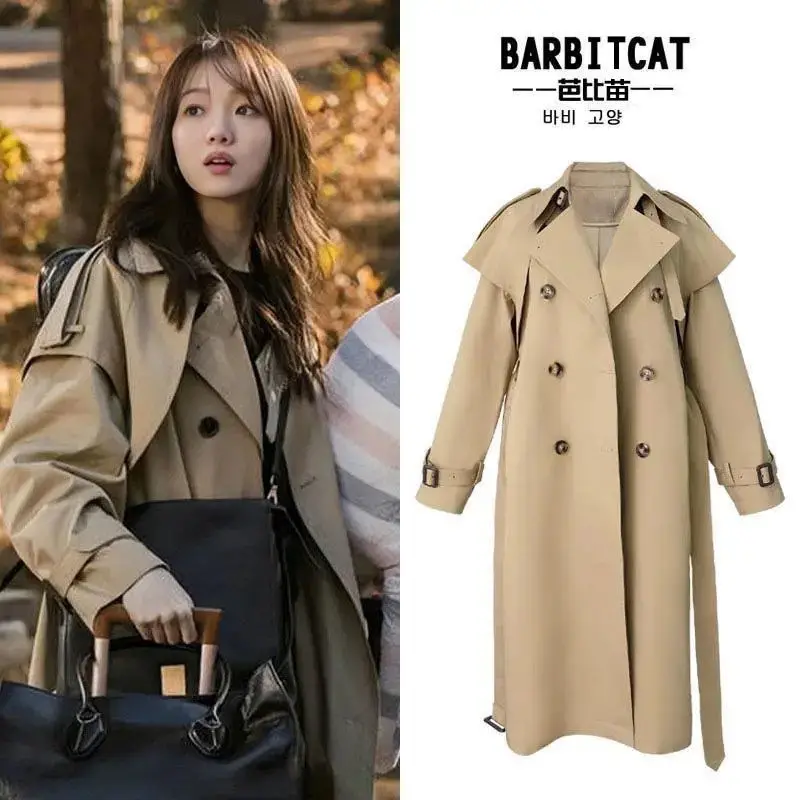 

Hepburn style khaki windbreaker women's spring and autumn 2023 mid long new casual loose top