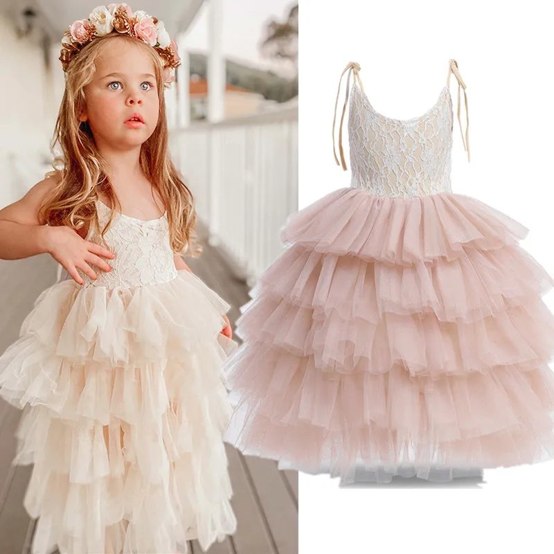 

Girls Princess Dress 2022 New Summer Brand Girl Clothes Lace Ruffle Sleeve Design Girls Dress Birthday Party Dress For 3-8 Years