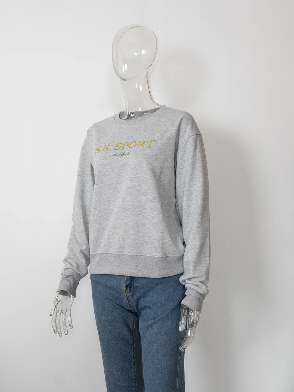 

Спортивный Свитшот Rowling серого цвета с буквенным принтом, Женский хлопковый Классический Топ с длинным рукавом и круглым вырезом, Женская Повседневная Уличная одежда, 2022