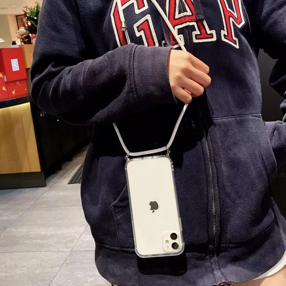 

New Fashion For iPhone 11 12 13 Pro Max XR XS X 7 8 Plus SE 12Mini Soft Cover Necklace Strap Lanyard Cord Transparent Phone Case