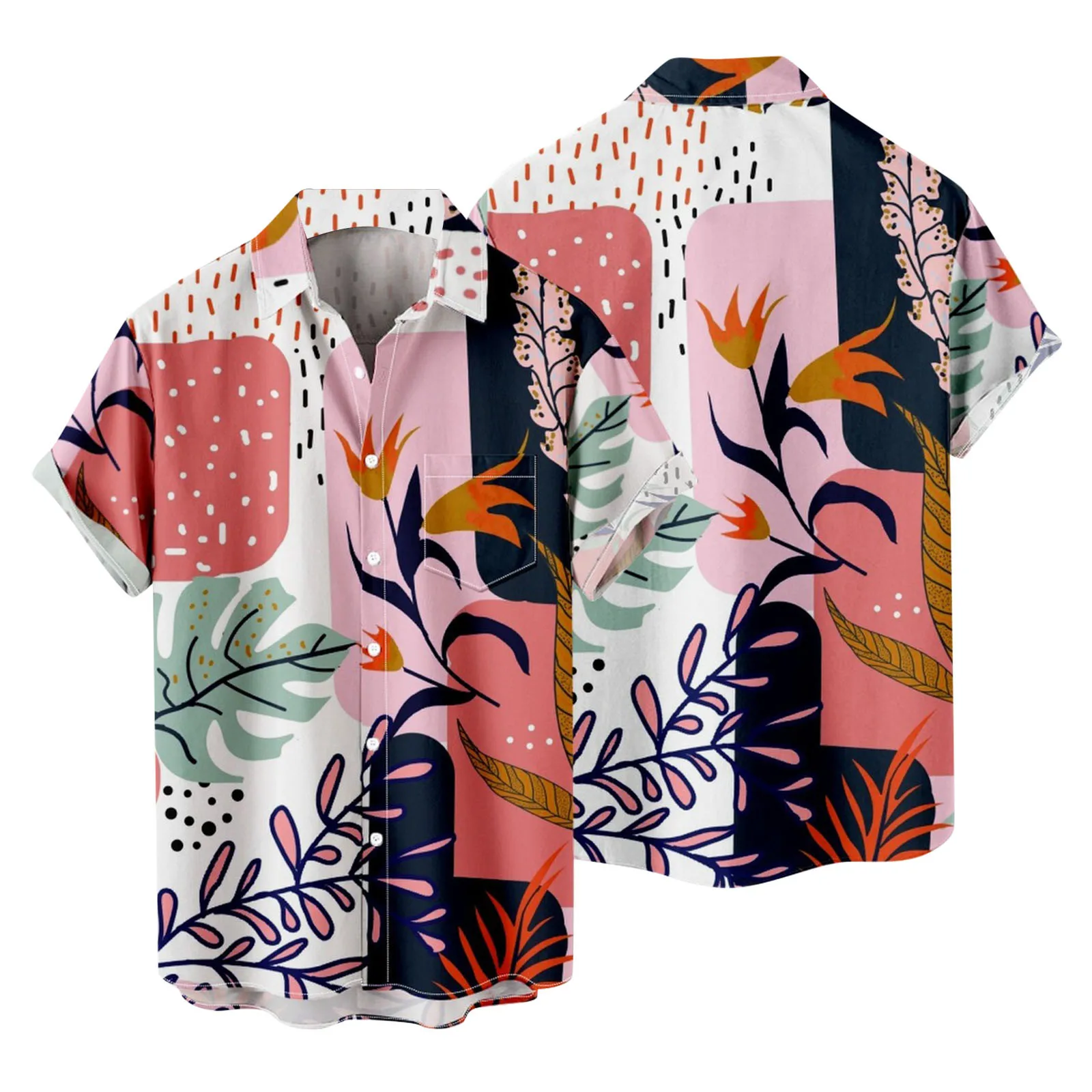 

Print Sleeve Mens Fashion And Leisure 3D Digital Printing Buckle Lapel Short Sleeve Shirt Top