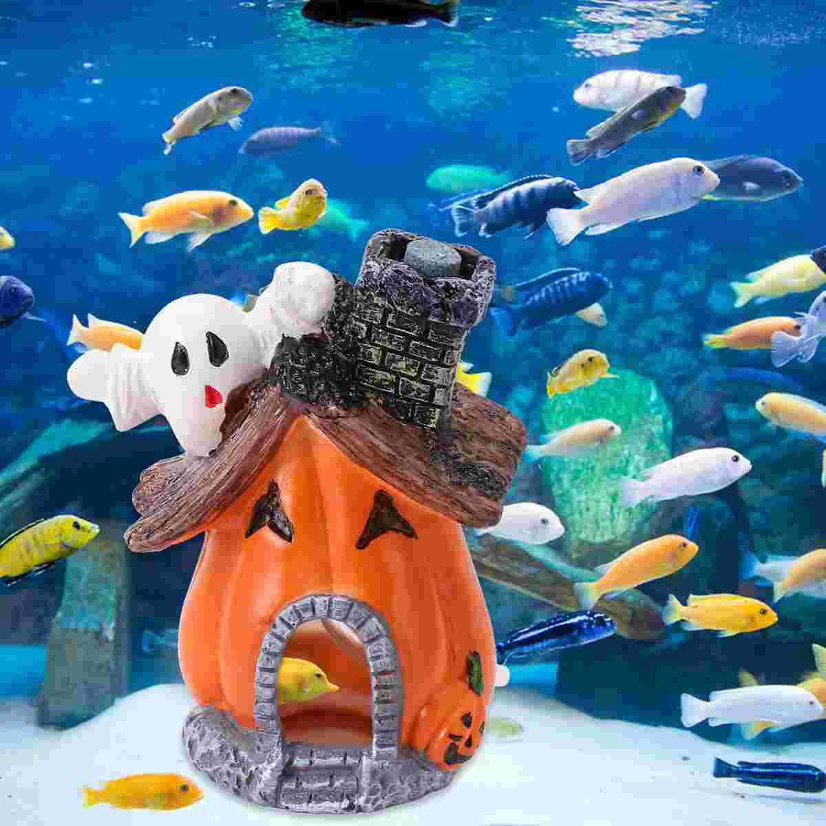 

Aquarium Fish Pumpkin Tank Decor Ornamentdecorations Hideout Decoration Desk Hut Landscape Underwater Hide Hideaway Resin