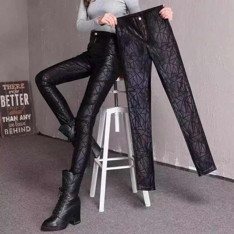 

PU Leather Fashion High Quality Faux Leather Pants for Women Autumn Winter 2022 Female High Waist Pencil Pants Ropa Mujer E13