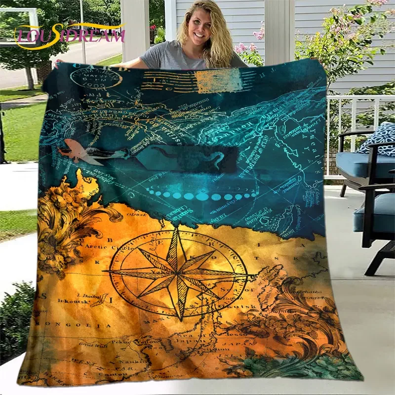 Винтажное мягкое плюшевое одеяло в стиле ретро с компасом Карта мира плед