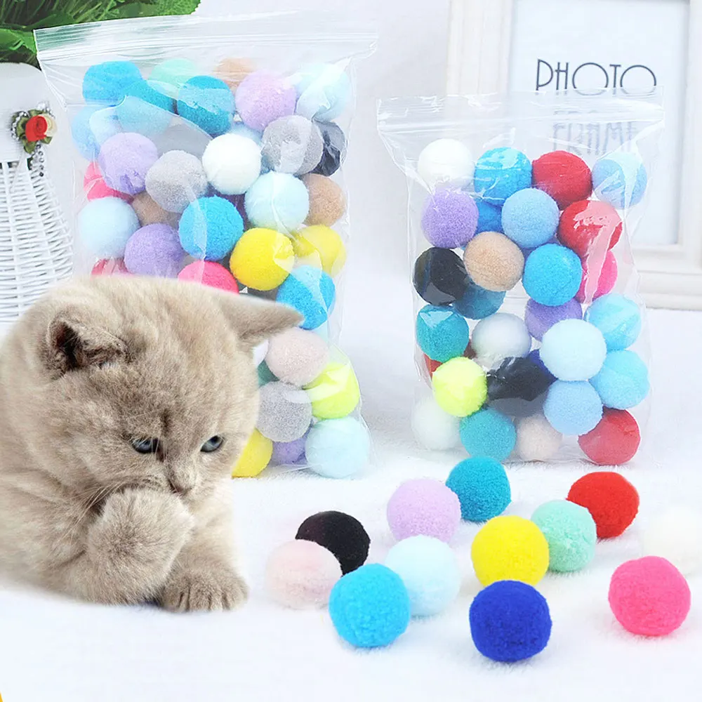 

Cat Toys Stretch Plush Ball 0.98in Cute Funny Molar Elastic Ball Colorful Interactive Pom for Kitten 2.5cm Grab and Bite Fun Toy